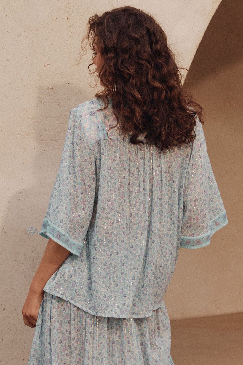 spell - little bird flutter sleeve blouse - sky