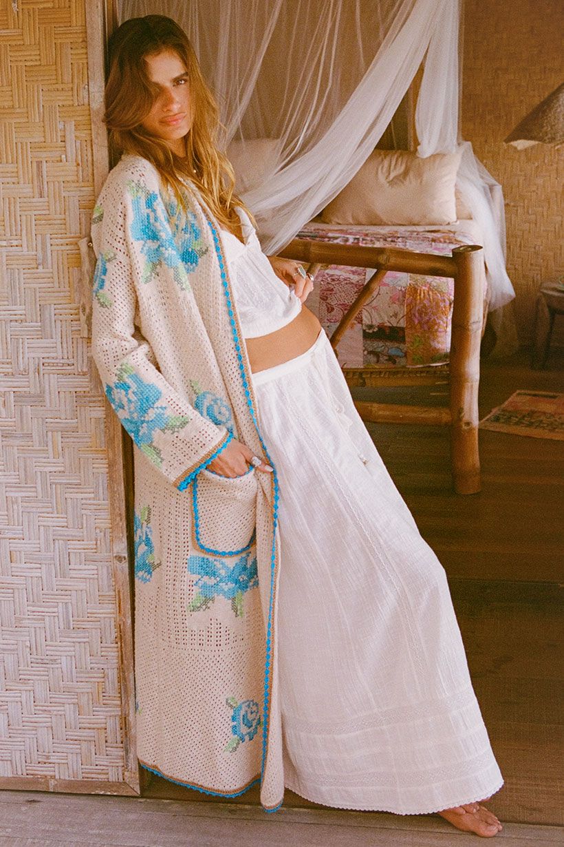 spell - coastal granny maxi cardigan - cornflower