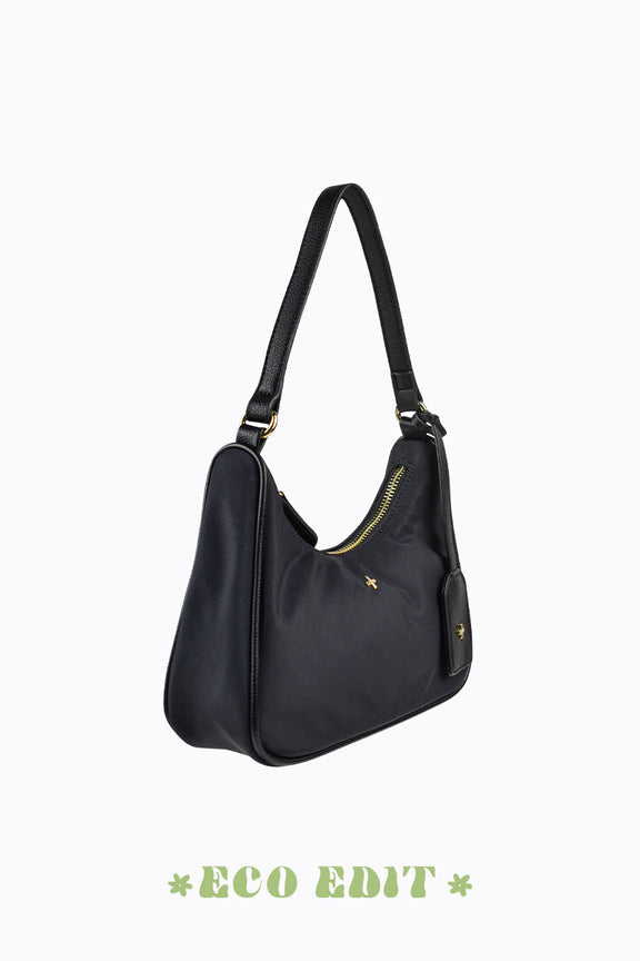 peta & jain - niah scoop shoulder bag - black nylon/gold