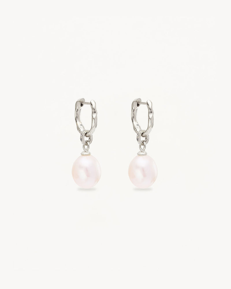 by charlotte - embrace stillness pearl hoops - silver