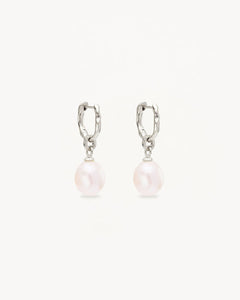 by charlotte - embrace stillness pearl hoops - silver