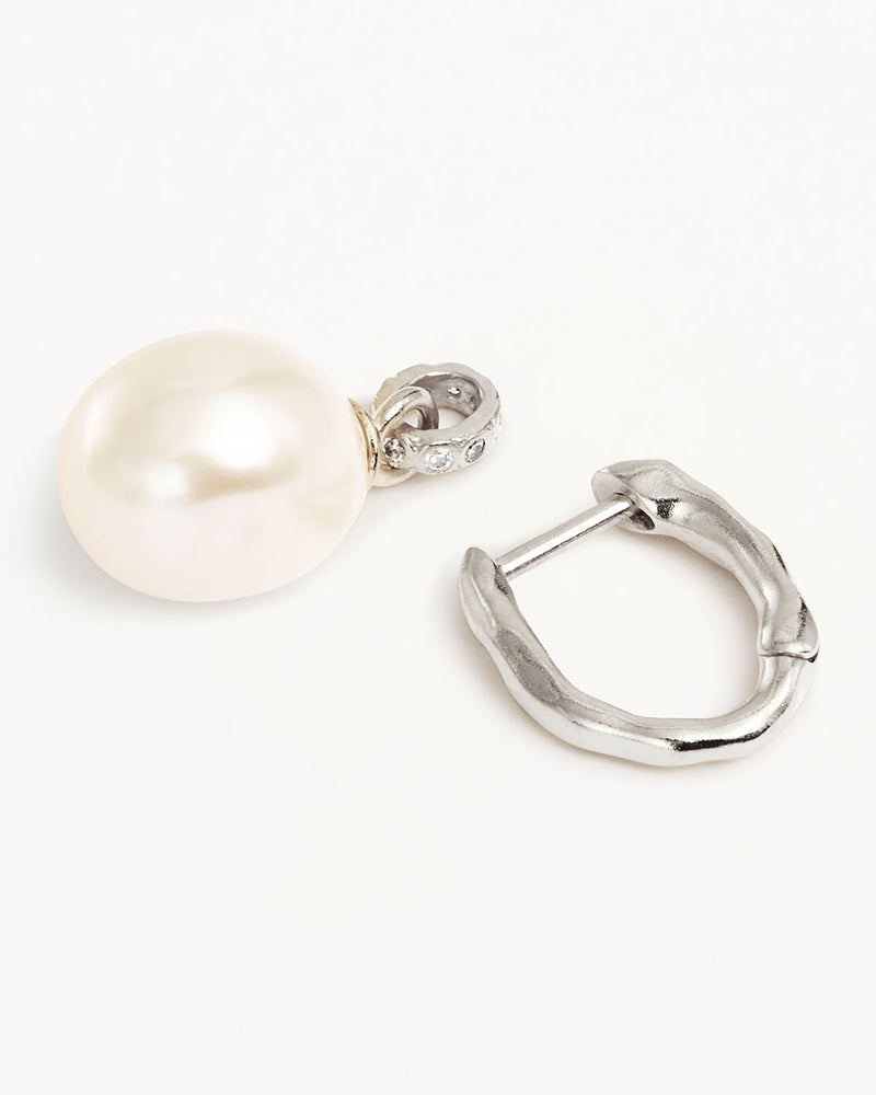 by charlotte - embrace stillness pearl hoops - silver