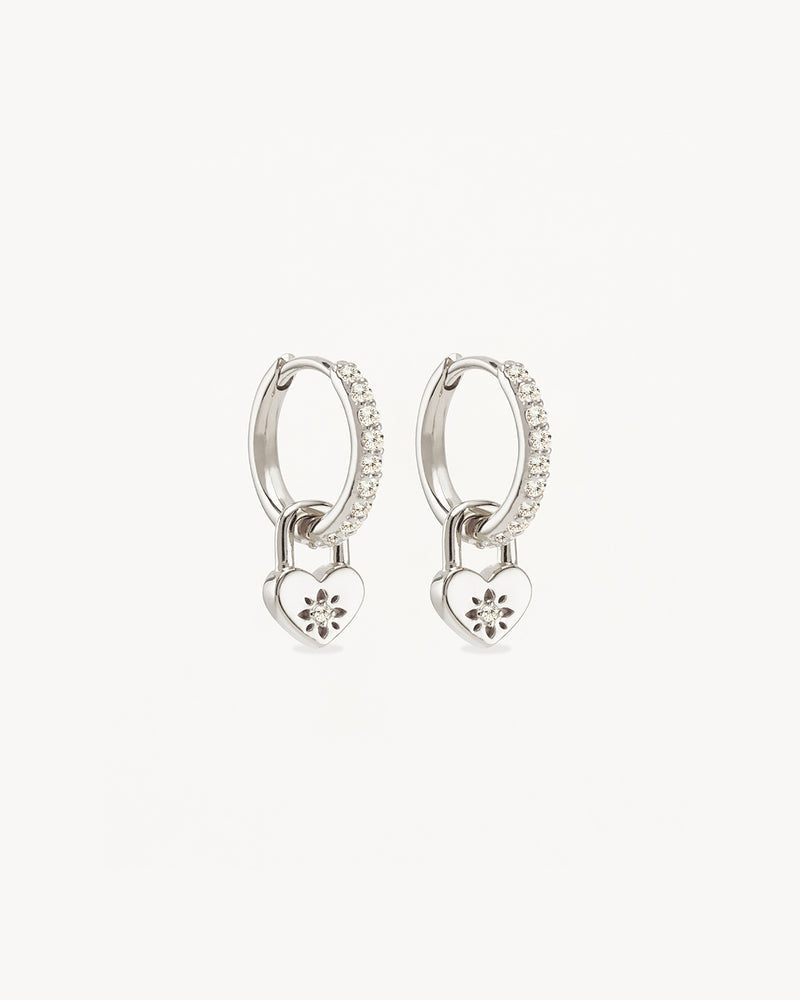 by charlotte - love unlocked heart padlock hoops - silver