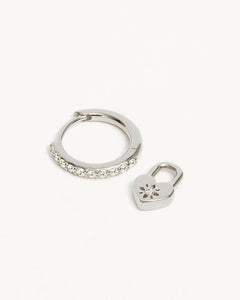 by charlotte - love unlocked heart padlock hoops - silver