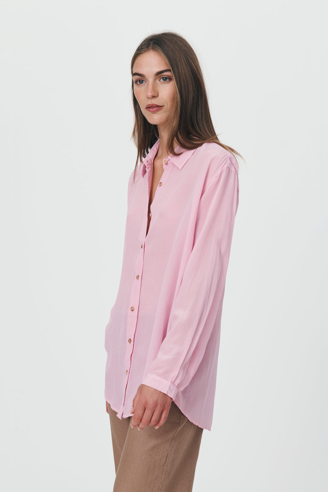 rowie the label - mason silk long sleeve shirt - peony pink
