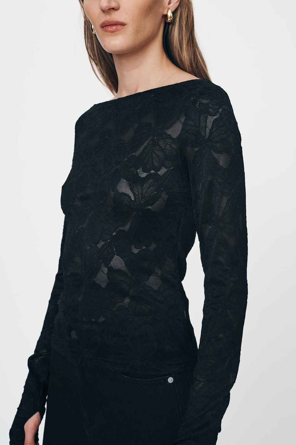 rowie the label - samantha lace top - noir