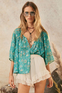 spell - elysian short sleeve blouse - jade