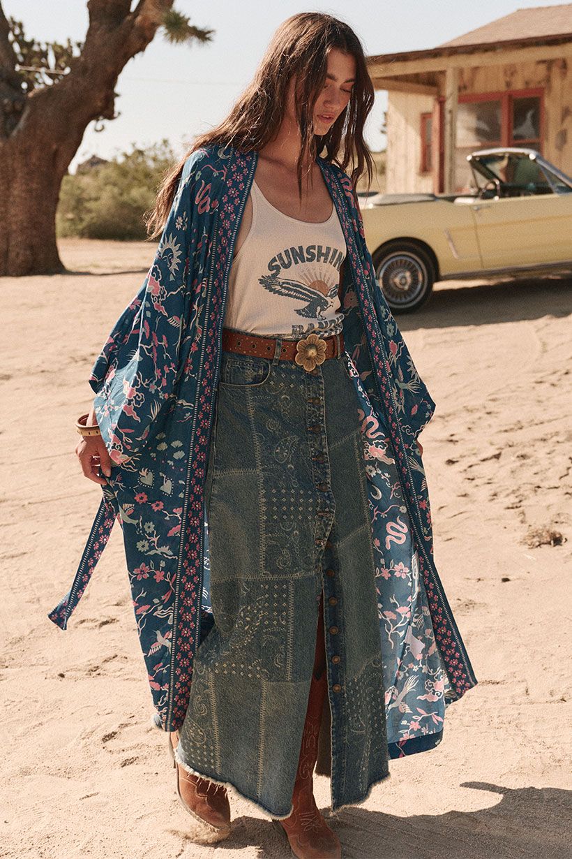 spell - road trip denim maxi skirt - bandana