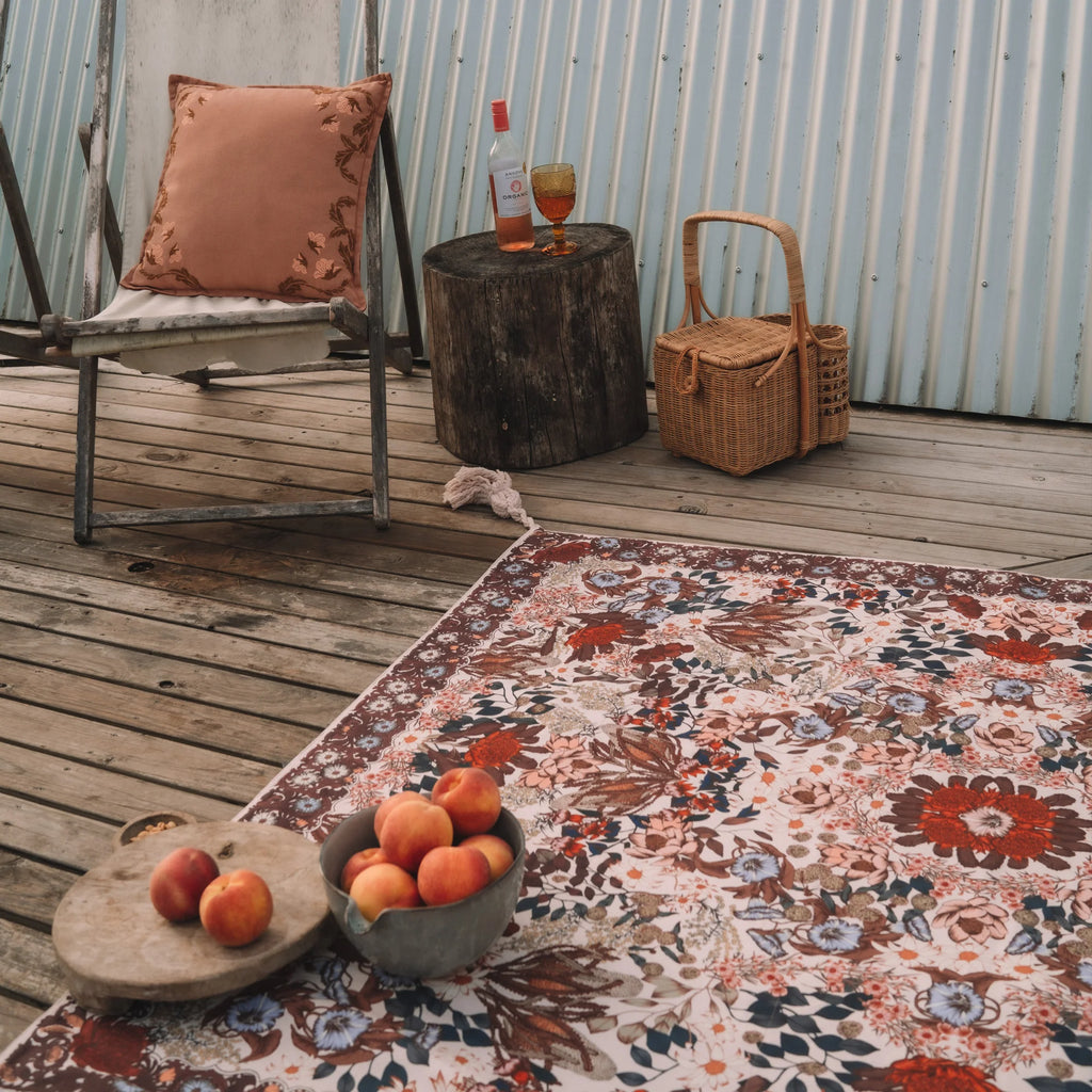 wadndering folk - native picnic rug - blossom