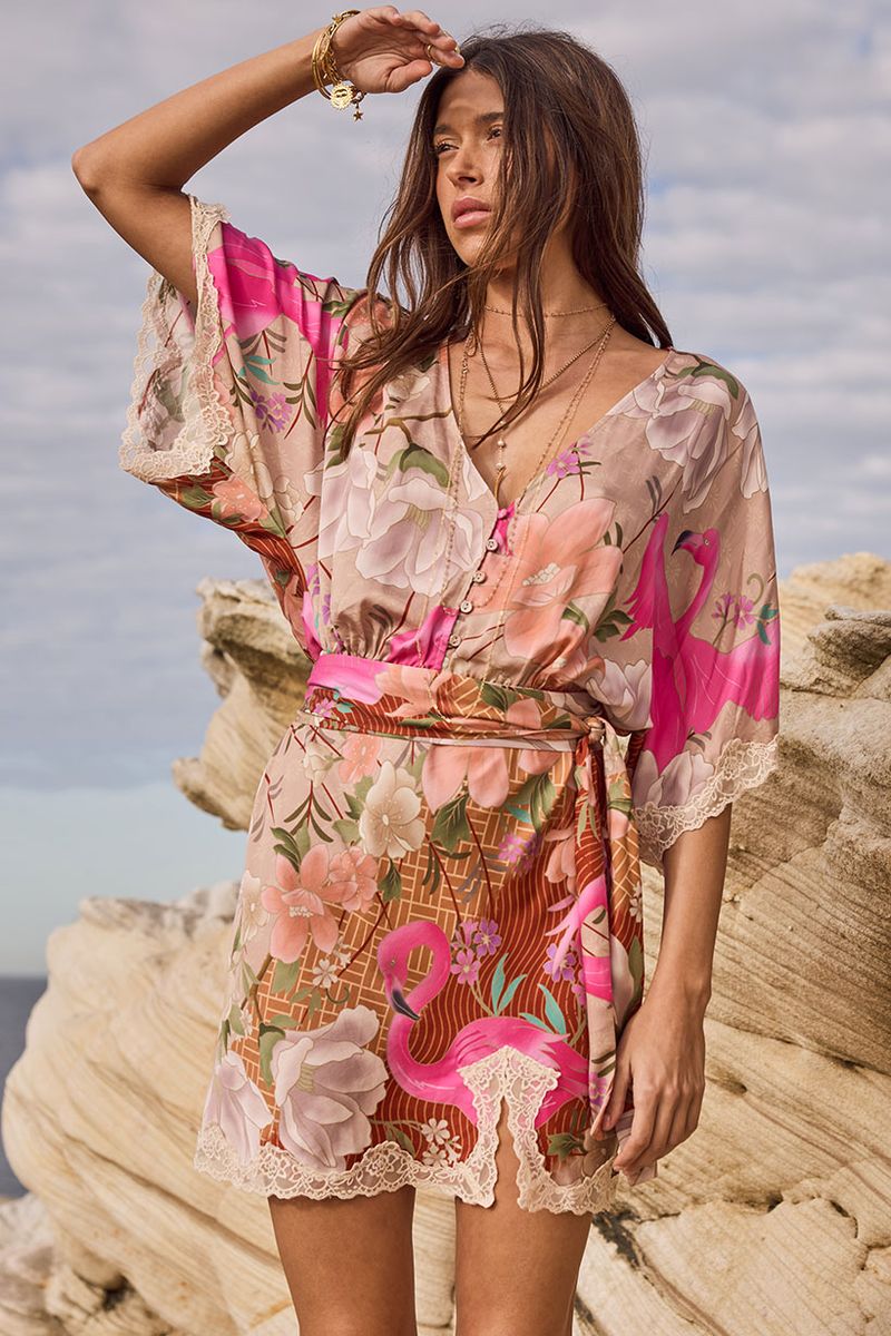 spell - floridian lace mini dress - coral