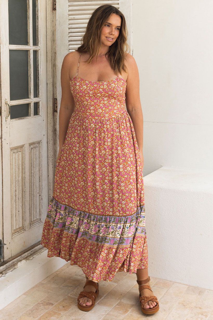 spell - sienna strappy maxi dress - clay