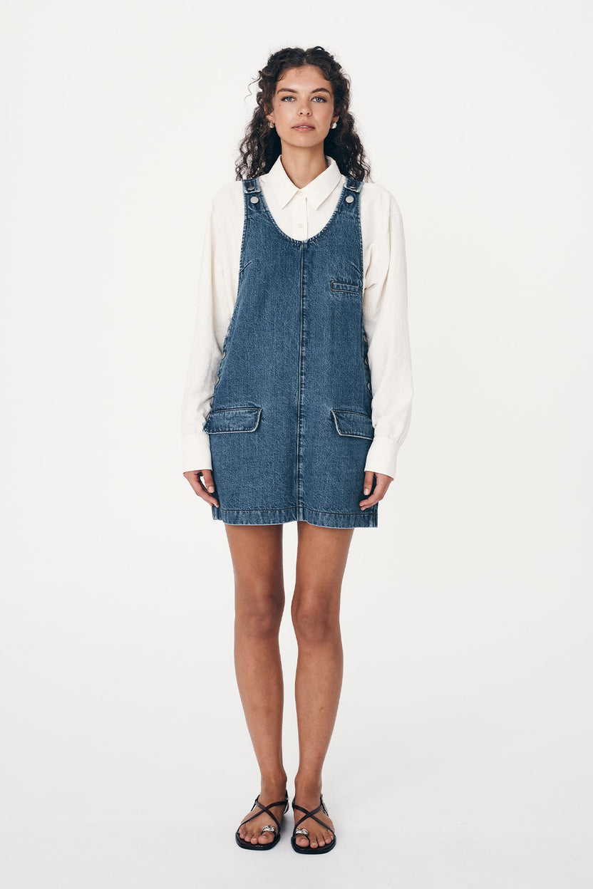 rowie the label - franka denim mini dress - classic wash