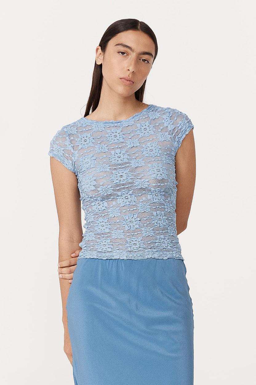 rowie the label - galo sunflower lace tee - periwinkle