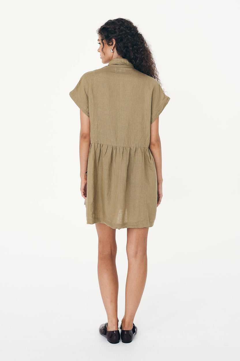 rowie the label - gina linen mini dress - dusty olive