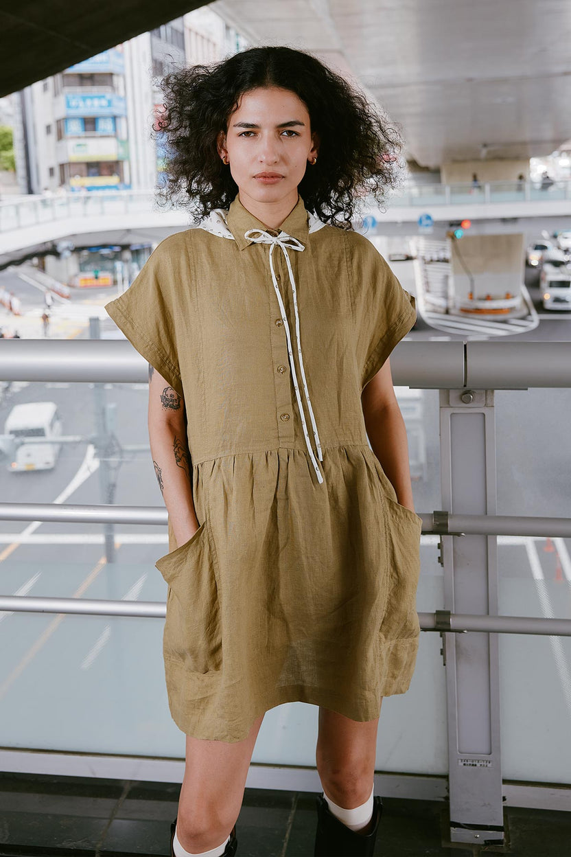 rowie the label - gina linen mini dress - dusty olive