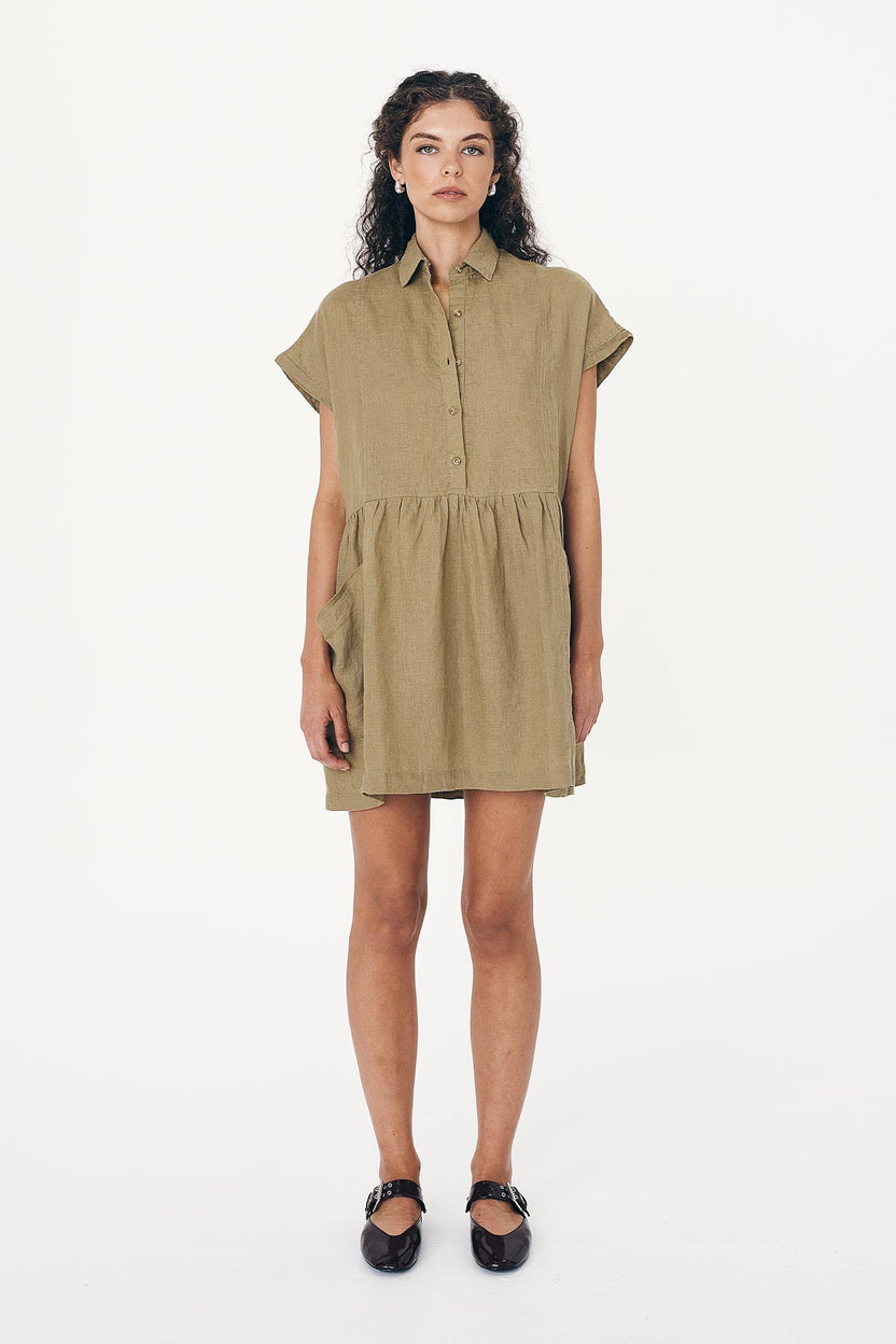 rowie the label - gina linen mini dress - dusty olive
