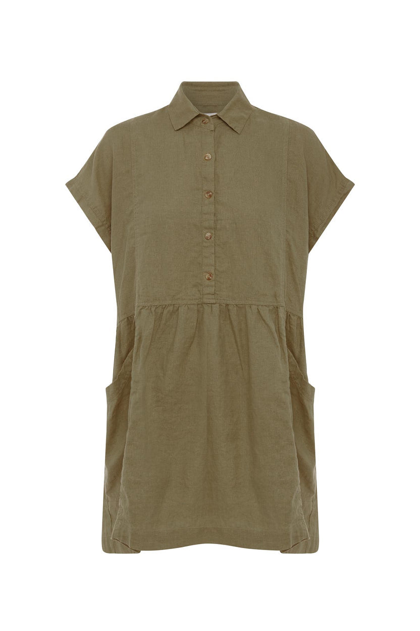 rowie the label - gina linen mini dress - dusty olive