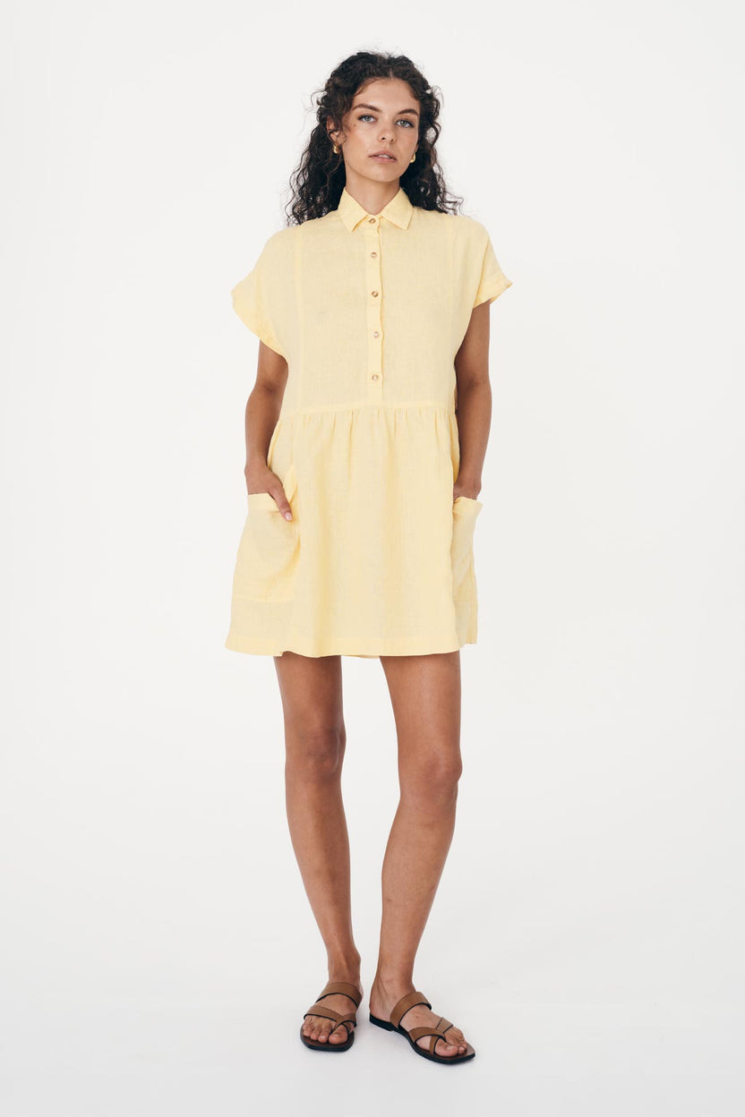 rowie the label - gina linen mini dress - lemon