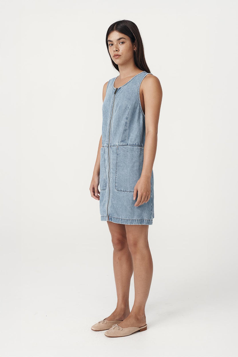 rowie the label - ivy zip mini dress - vintage denim