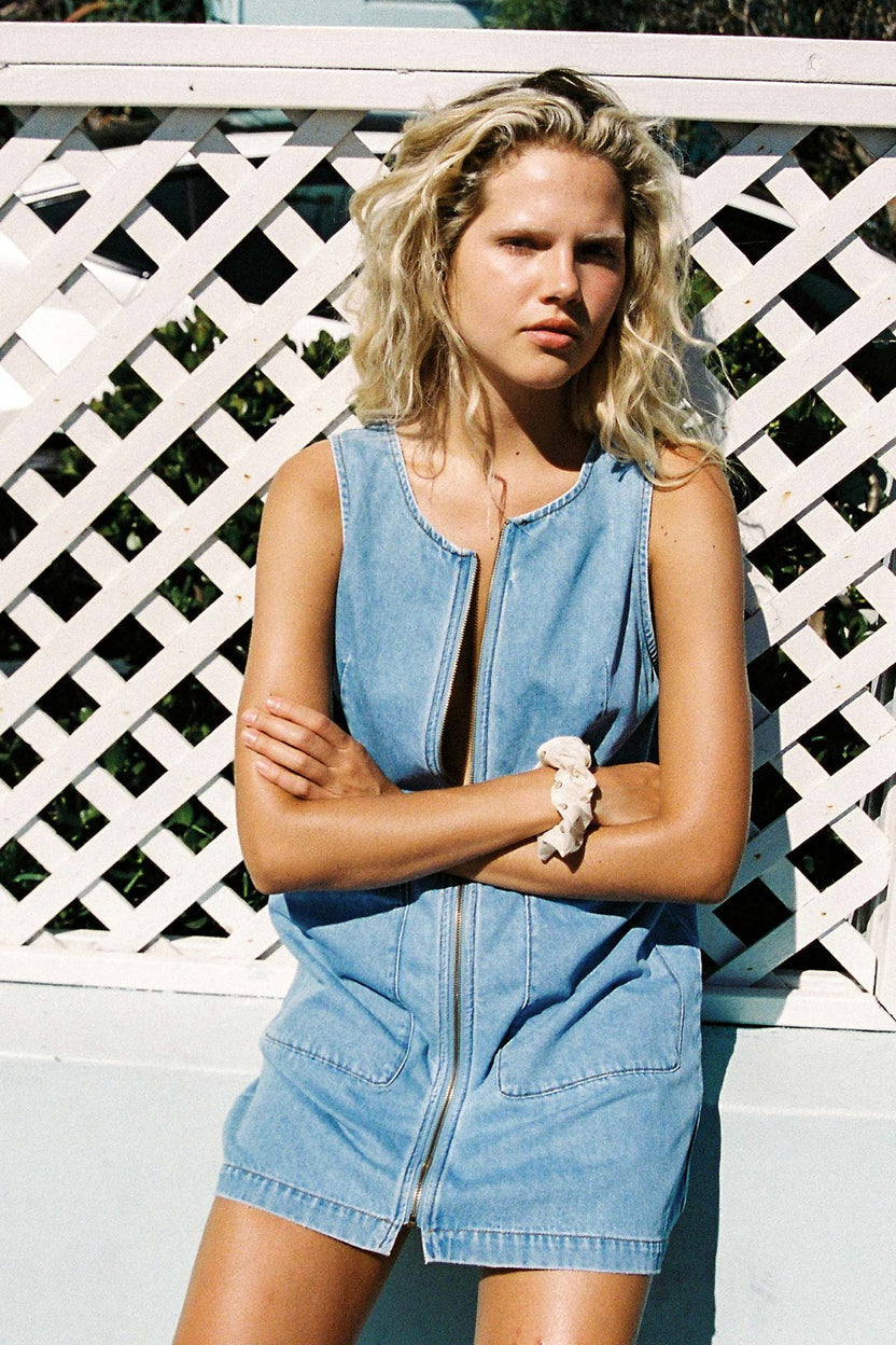rowie the label - ivy zip mini dress - vintage denim