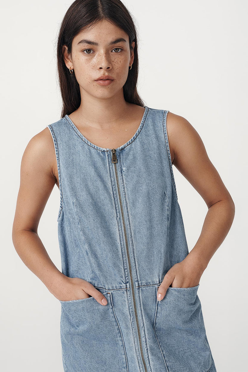 rowie the label - ivy zip mini dress - vintage denim