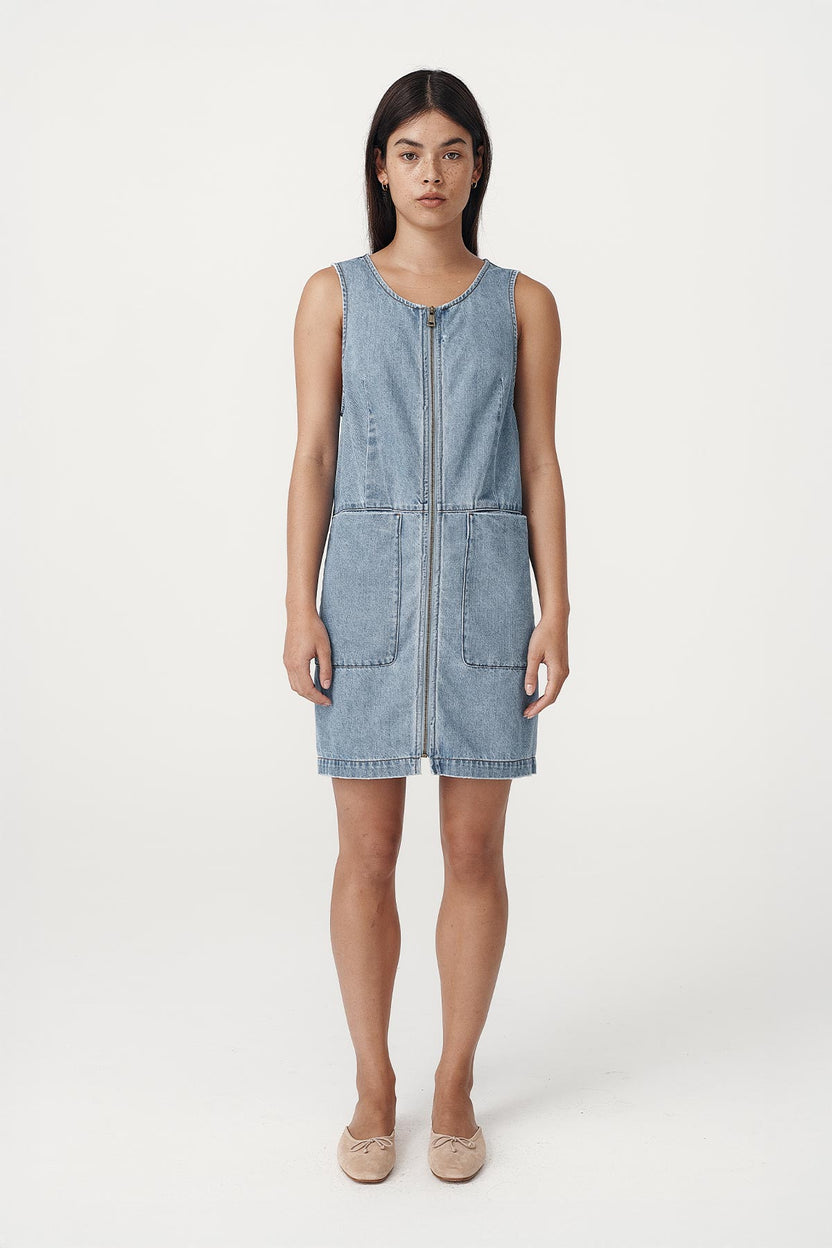 rowie the label - ivy zip mini dress - vintage denim