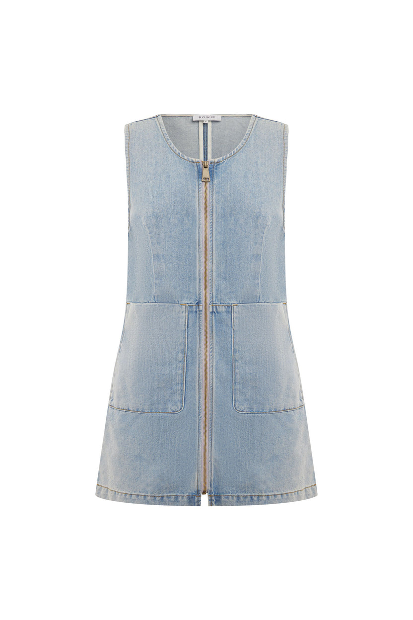 rowie the label - ivy zip mini dress - vintage denim