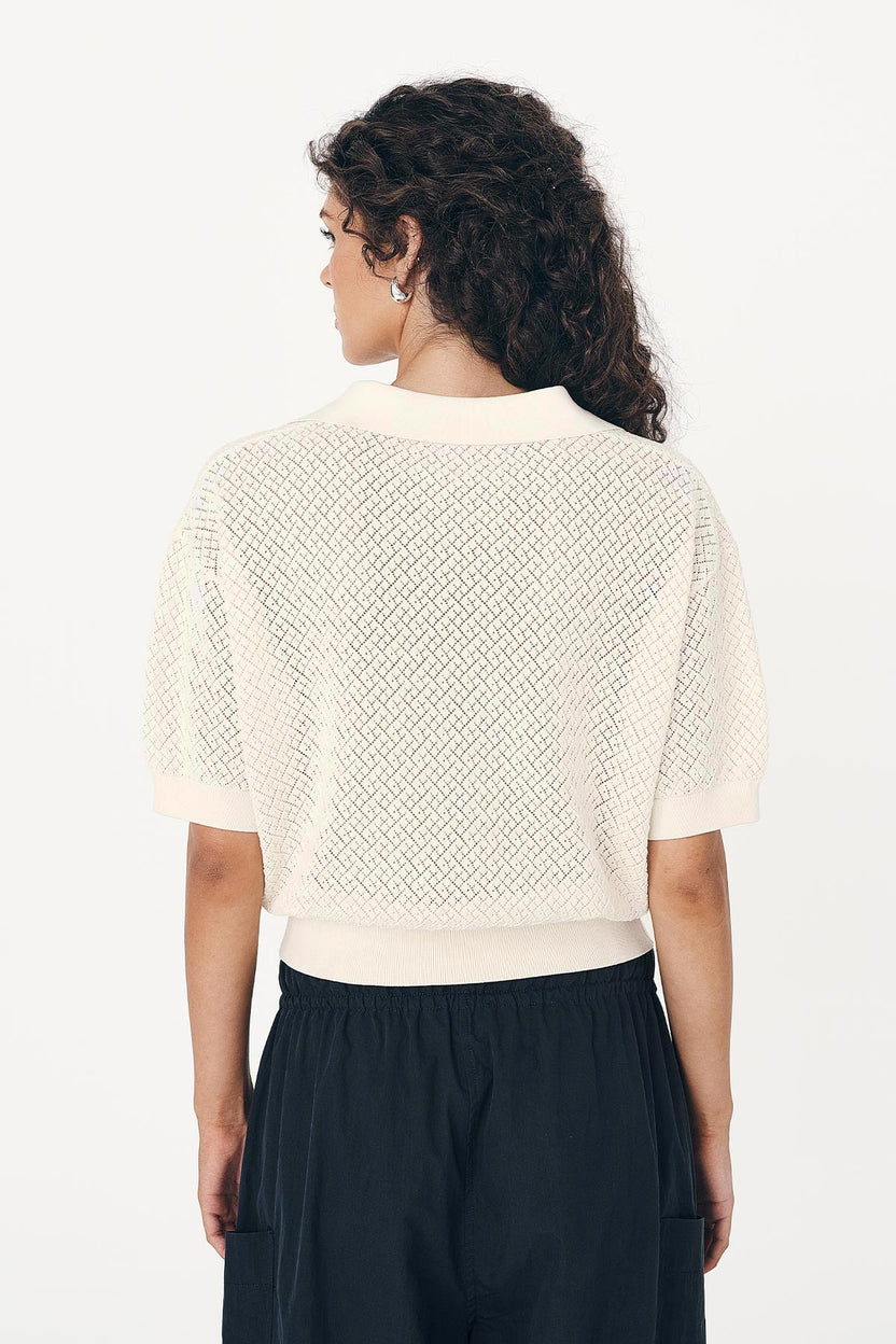 rowie the label - loretta pointelle knit top - bone