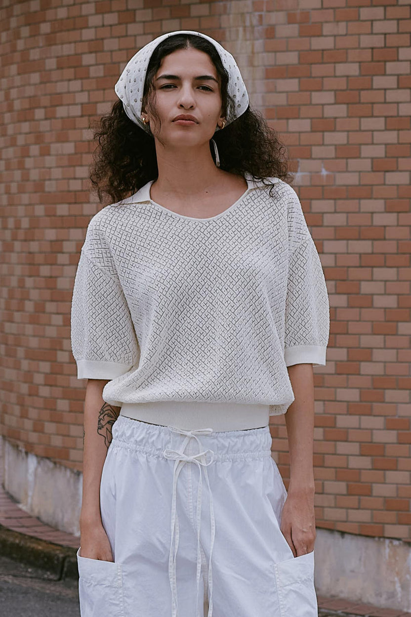 rowie the label - loretta pointelle knit top - bone