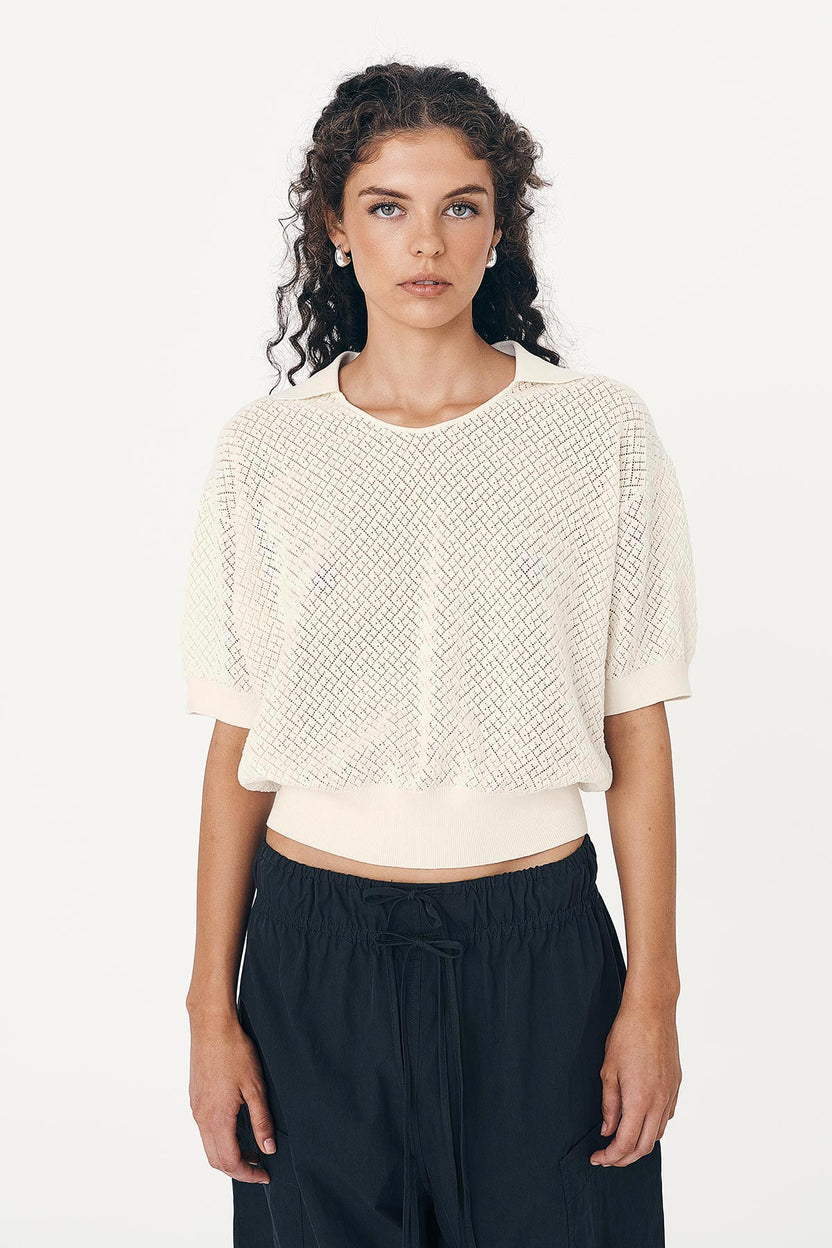rowie the label - loretta pointelle knit top - bone
