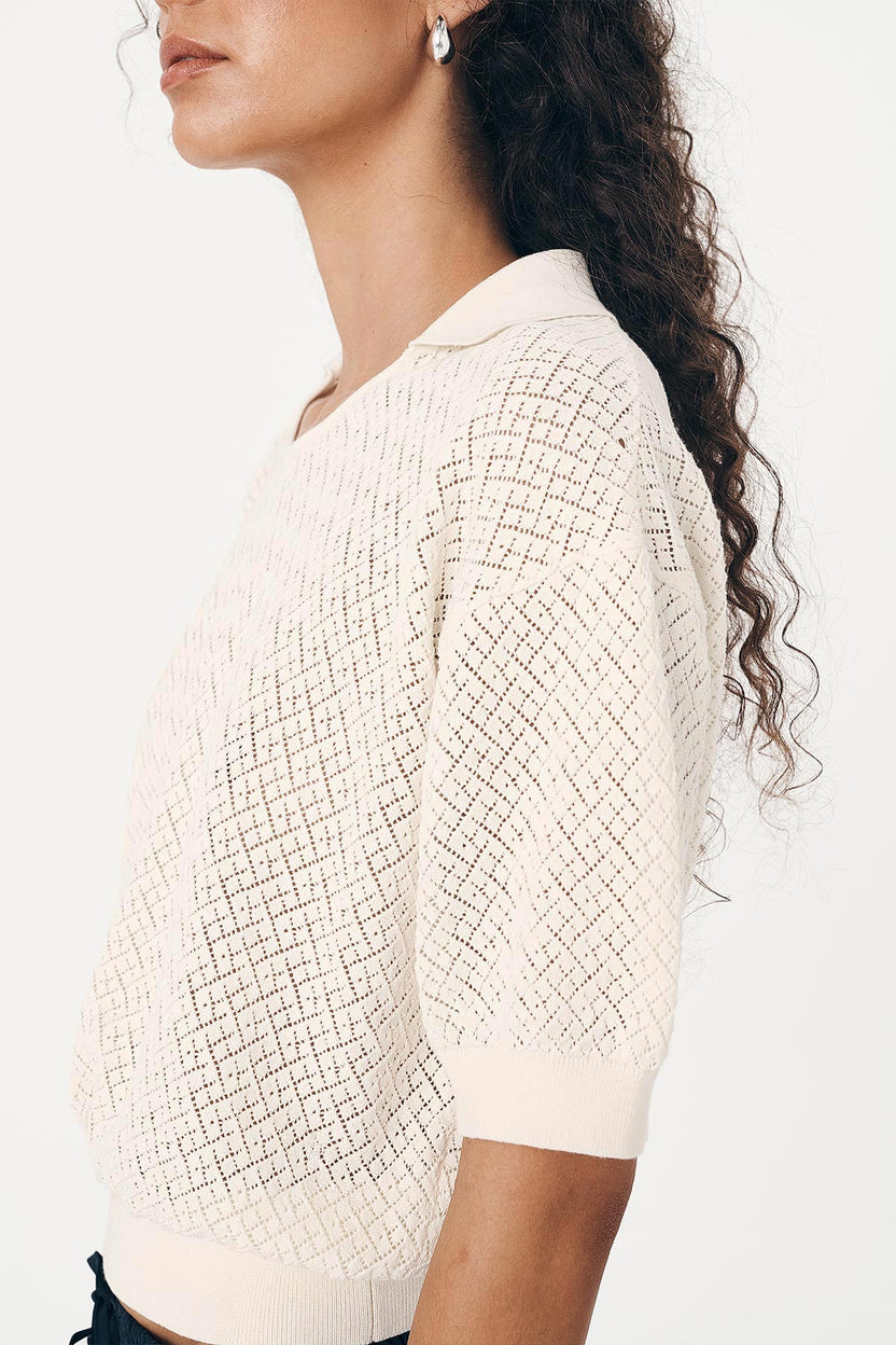 rowie the label - loretta pointelle knit top - bone