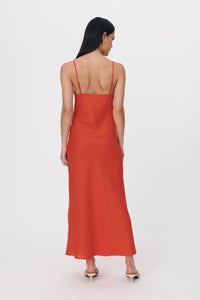 rowie the label  - trina linen slip dress - aperol red