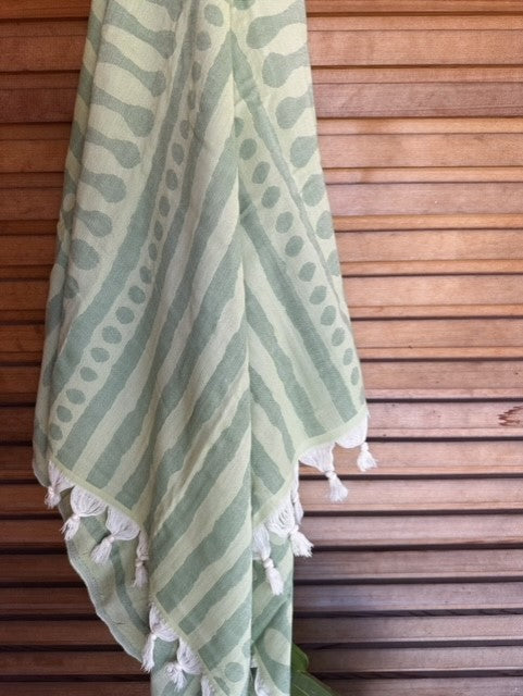 salty shadows - turkish towel - tribal stripe - pistachio & olive