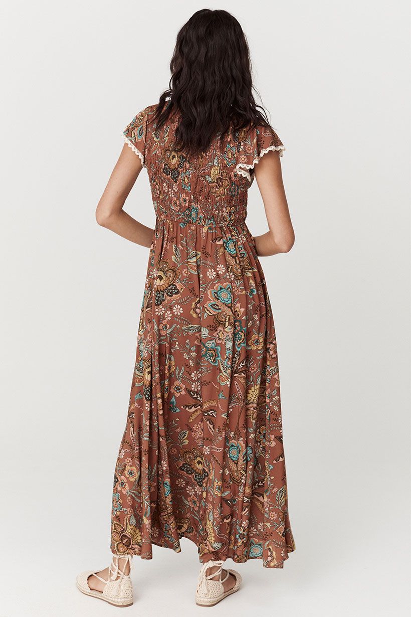 spell - mojave shirred gown - amber