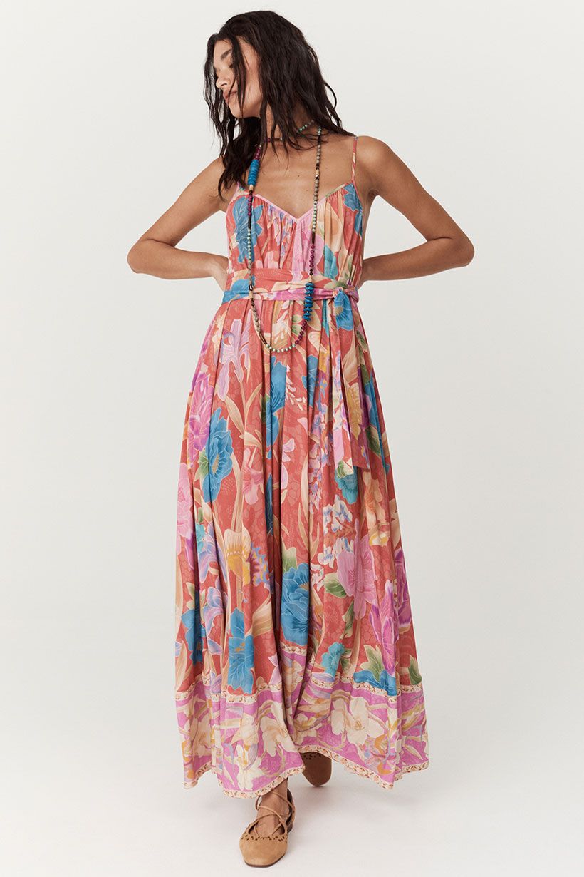 spell - painters garden strappy maxi dress - crimson